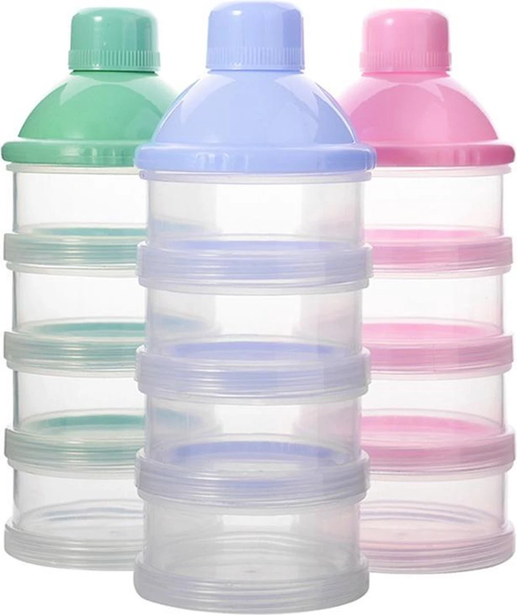 Melkpoeder doseerdoosje - BPA vrij - Roze - 4 lagen -Melkpoeder toren - Babypoeder bewaarbakje - Reisbox - Dispenser - Poedertoren
