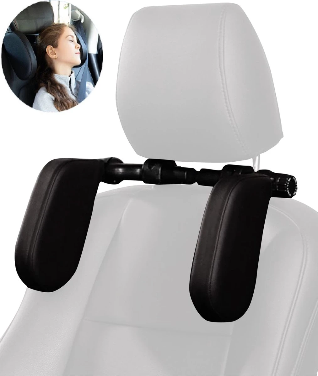 HBRK – Hoofdsteun Auto – Nekkussen – Hoofdkussen Kinderen & Volwassenen – Neksteun – Autokussen – Reiskussen Veiligheid – Verstelbaar – Zwart