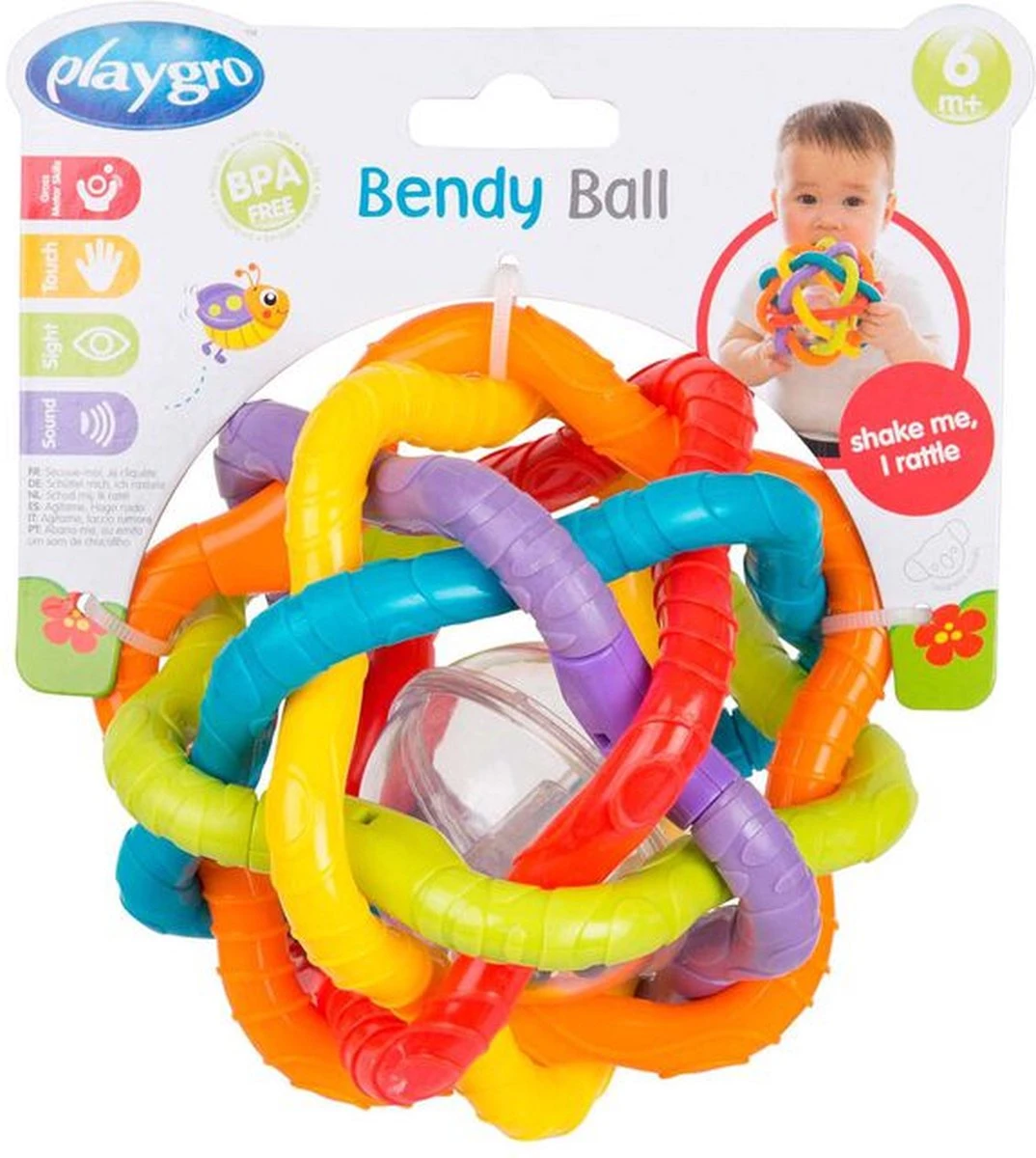 Playgro Buigbare Bendy Ball - Grijp- en Bijtspeelgoed - incl rammelaar - Activiteitenbal