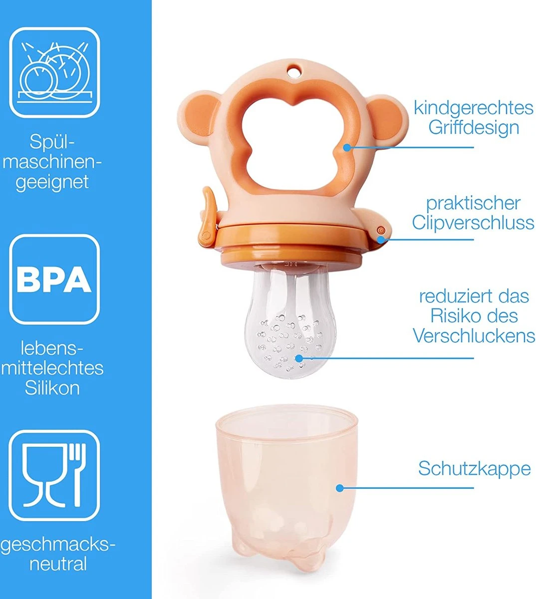 2 Fruitspenen Aap voor Baby & Peuter + 6 Siliconen spenen in 3 maten - Veilig + BPA Vrij -2 Fruitspenen - Fopspeen Fruit Net Fruit Speen Baby Speen Fruit Groente Pap Babyvoeding