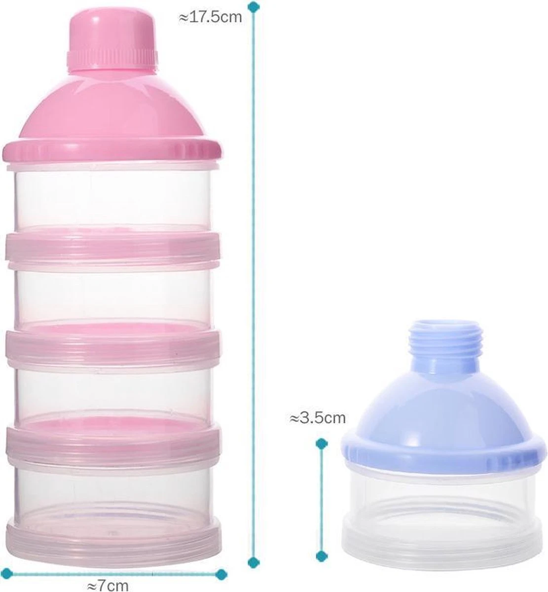 Melkpoeder doseerdoosje - BPA vrij - Roze - 4 lagen -Melkpoeder toren - Babypoeder bewaarbakje - Reisbox - Dispenser - Poedertoren