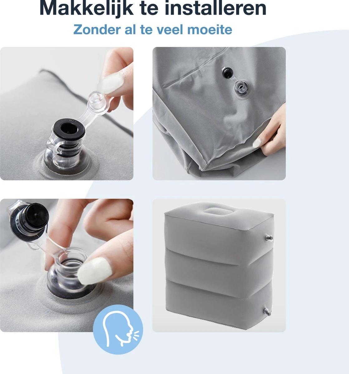 Vliegtuigbedje - Opblaasbare voetensteun - Reiskussen vliegtuig - 3 standen