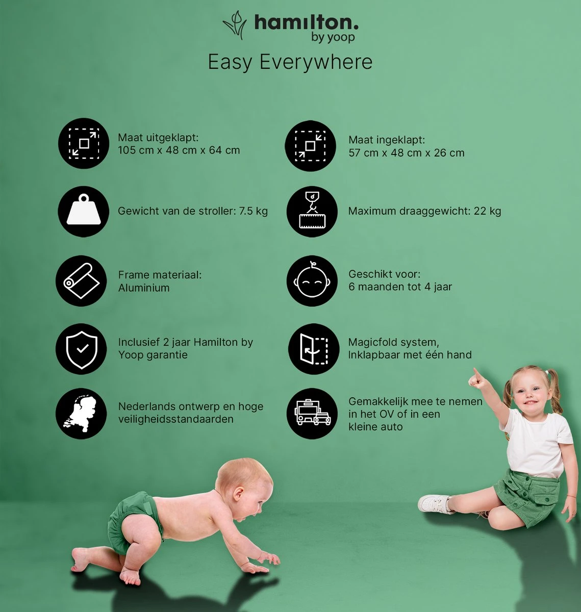 Hamilton by Yoop X1 Plus Buggy – Nieuw, Hoger, Uitgebreider 2023 Model – Premium Stroller met One Hand Folding Technologie – Grijs – Lichte, Verstelbare en Wendbare Kinderwagen met vele Gemakken