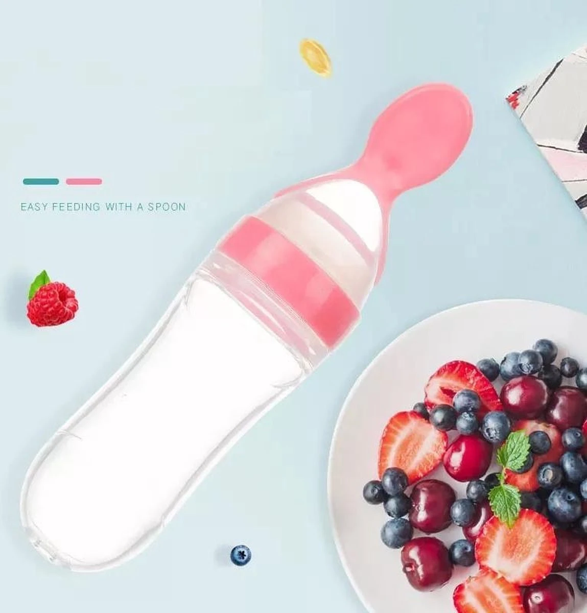 Baby Knijpfles met Lepel voor Babyhapjes - Lepelfles Baby - groen - Siliconen - BPA Vrij - 90 ml