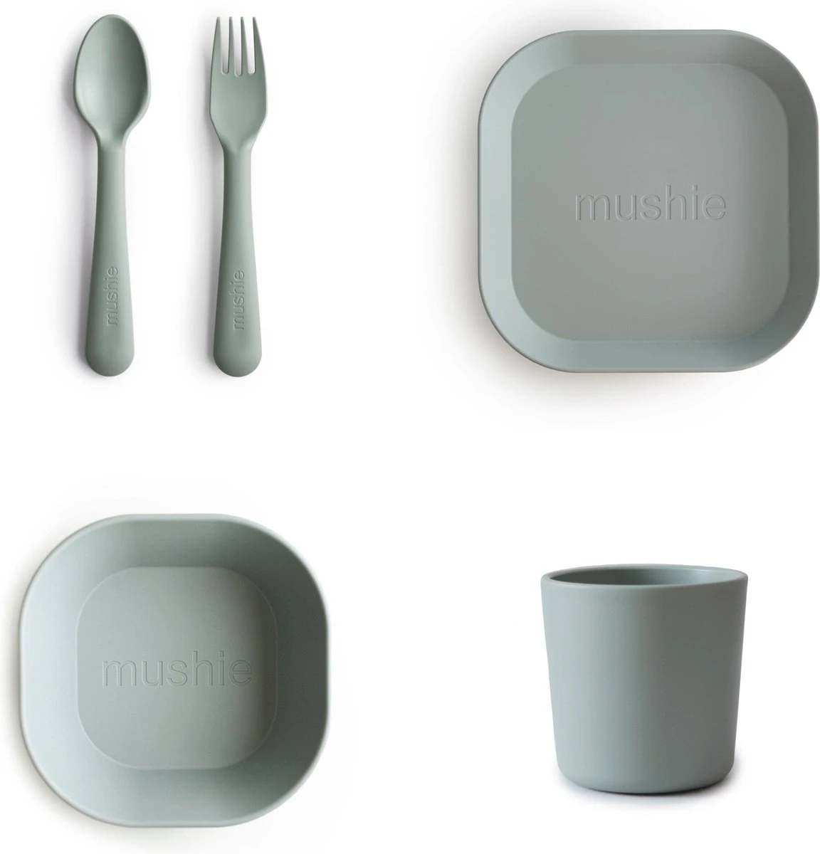 Mushie Serviesset |Set bord+beker+Kom+Vork en Lepel|5-delig|Sage|Kinderservies|BIBS|Bestek|Bord|Beker|Cup|Kom|