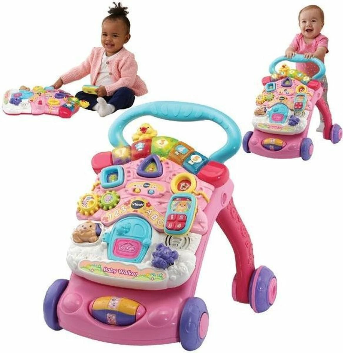 VTech 2 in 1 Baby Walker - Educatief Babyspeelgoed - Roze - 9 tot 36 Maanden