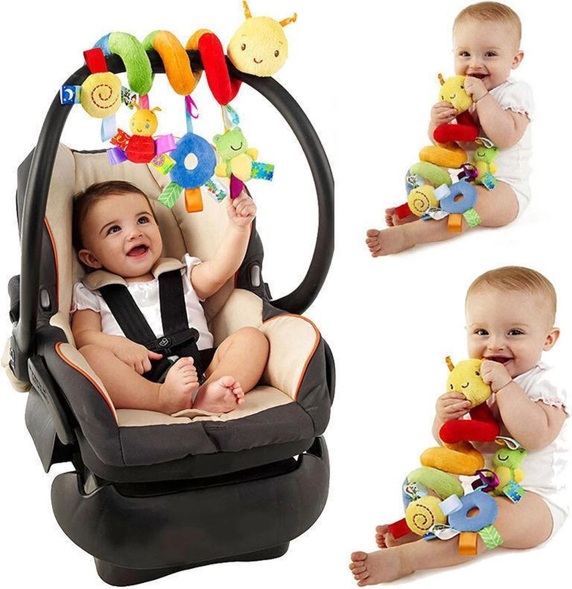 Baby spiraal rups– Baby Knuffels - Baby speelgoed - Baby rammelaar - boxspiraal - maxi cosi spiraal - kinderwagen speelgoed spiraal - buggy speelgoed - auto knuffel - baby spiraal speeltje – Autostoel ketting - kinder wagen knuffels