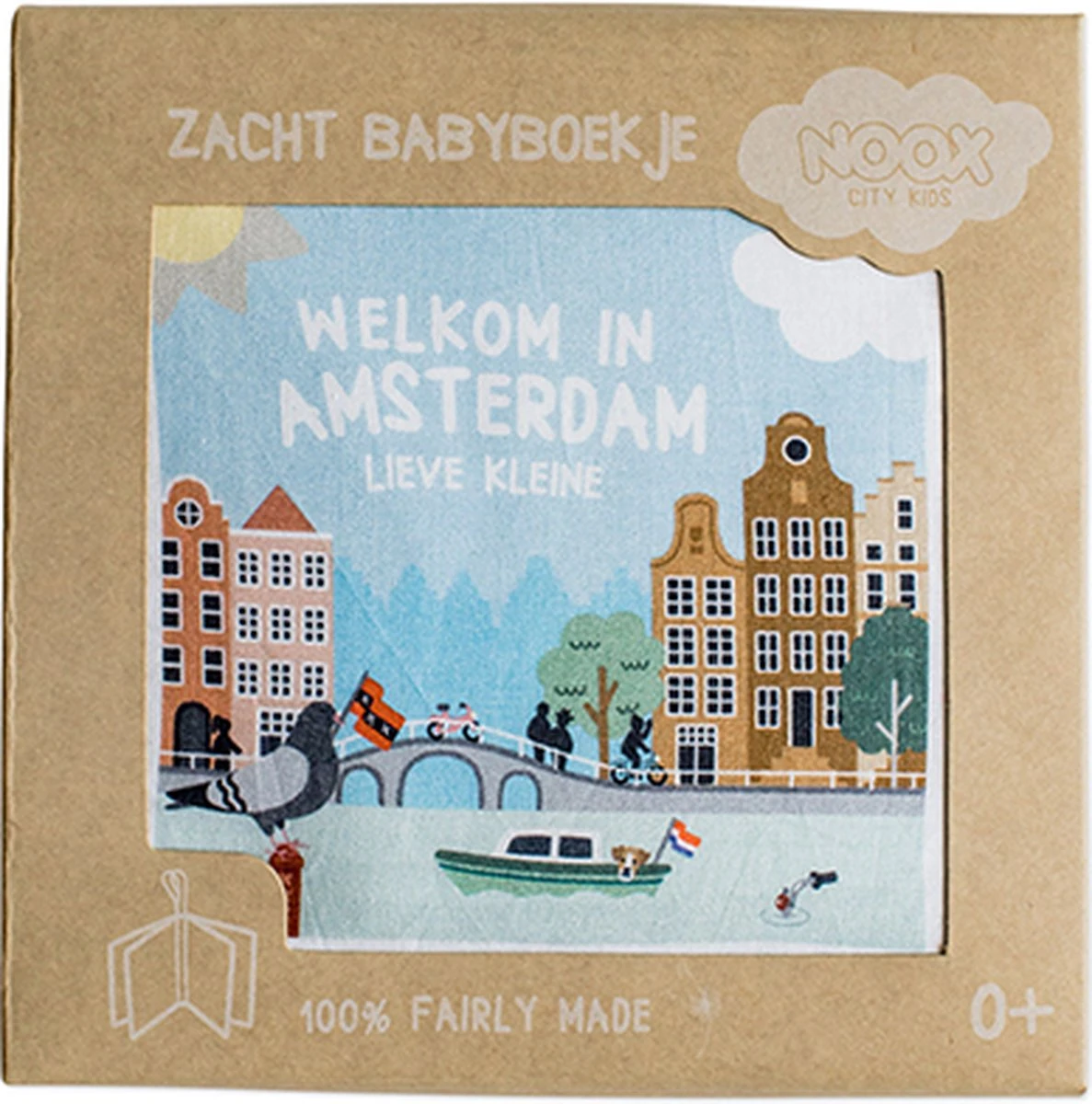 Zacht Babyboekje Amsterdam - 100% katoen - fairly made - in mooie geschenkverpakking - duurzaam en origineel kraamcadeau
