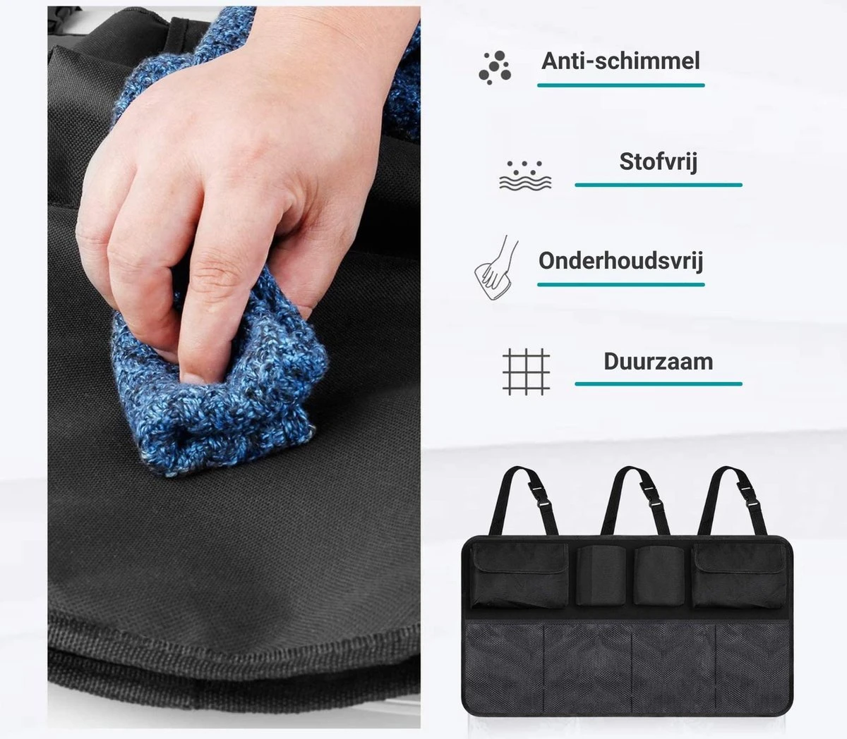 TIKKENS® Auto Organizer Kofferbak - Autostoel Organizer - Koffer Organizer - Zwart - Universeel