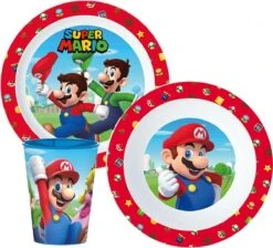 Super Mario Ontbijtset -3 Delig - Super Mario Servies - BPA Vrij - Lunchsetje - Super Mario Bord - Super Mario Beker - Cadeau Jongen - Verjaardagscadeau Jongen
