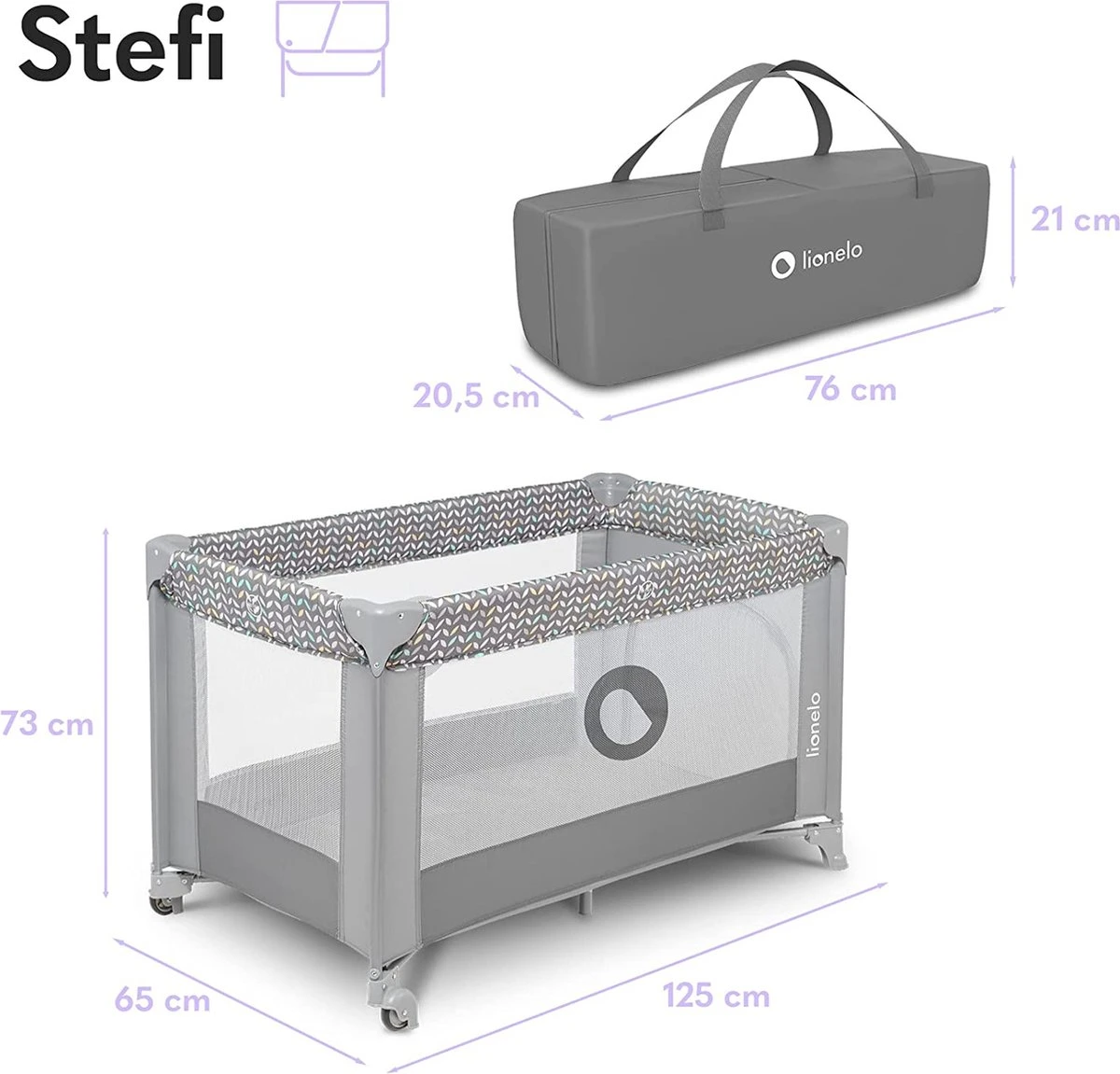 Lionelo Stefi - Campingbedje - 125x65cm - tot 15kg - Transporttas