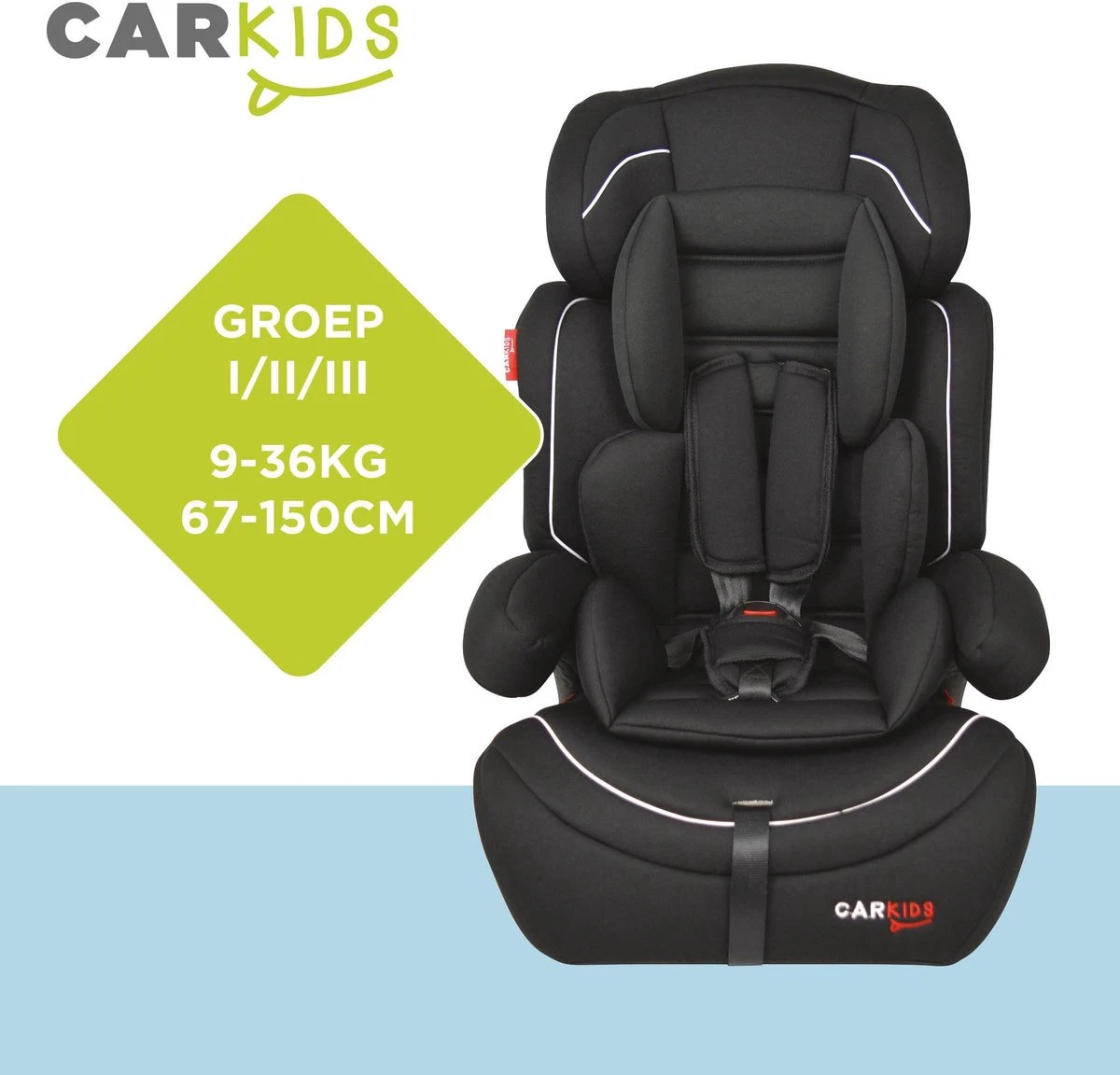 Carkids Verstelbaar Kinderautostoeltje Zwart en Wit | Kinderautostoel Groep 1-2-3 | Kinderen van 9 maanden-12 jaar | 9-36 kg