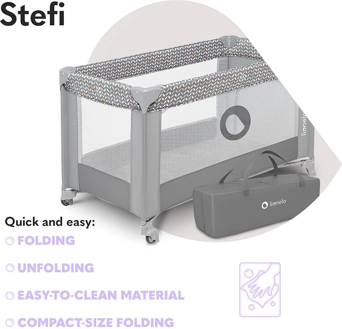 Lionelo Stefi - Campingbedje - 125x65cm - tot 15kg - Transporttas