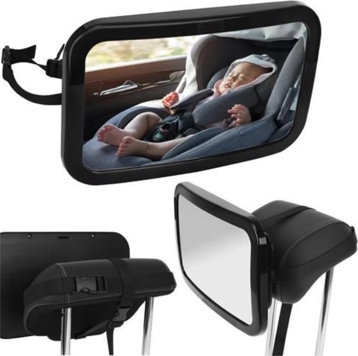 YUNICS® Autospiegel Baby - Achterbank Spiegel - Baby Spiegel Auto - Verstelbaar - Zwart