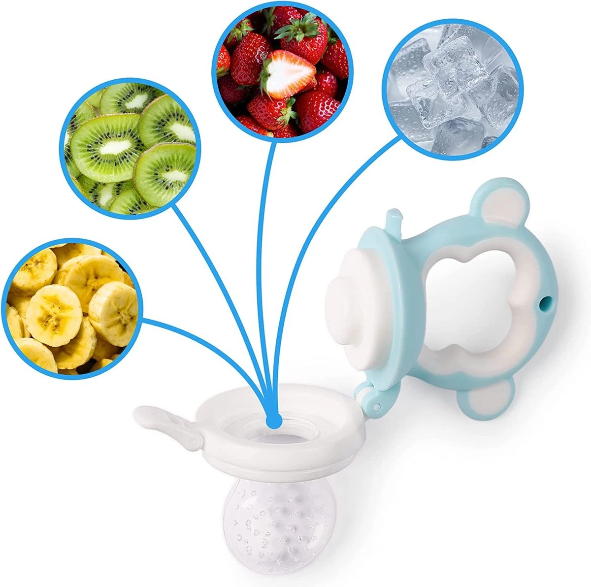 2 Fruitspenen Aap voor Baby & Peuter + 6 Siliconen spenen in 3 maten - Veilig + BPA Vrij -2 Fruitspenen - Fopspeen Fruit Net Fruit Speen Baby Speen Fruit Groente Pap Babyvoeding