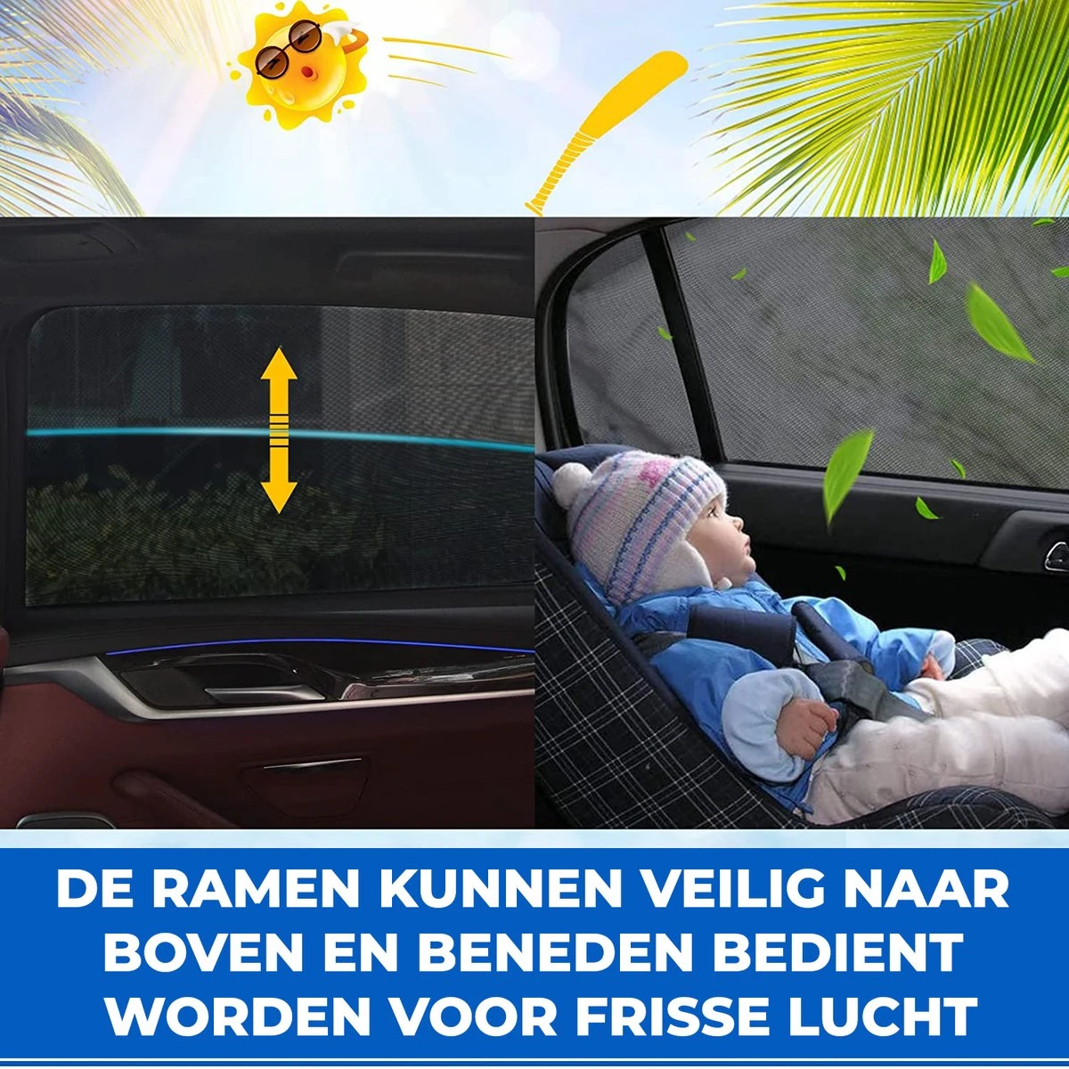 Nince Zonnescherm Auto Zijraam - Overtrek - Set van 2 Extra Donker