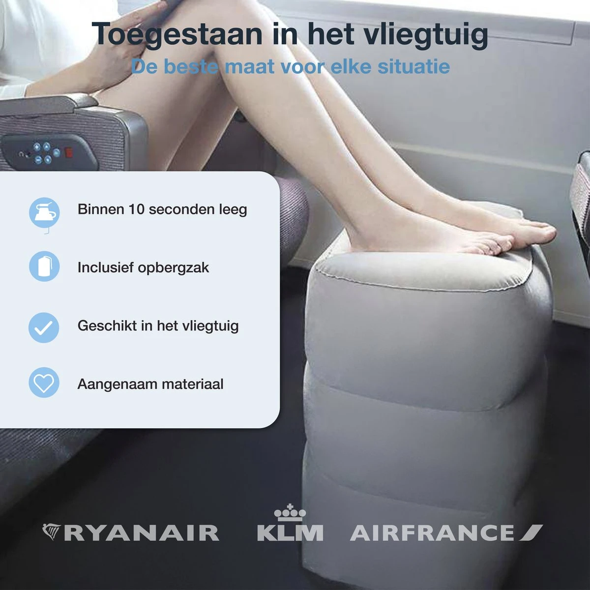 Vliegtuigbedje - Opblaasbare voetensteun - Reiskussen vliegtuig - 3 standen