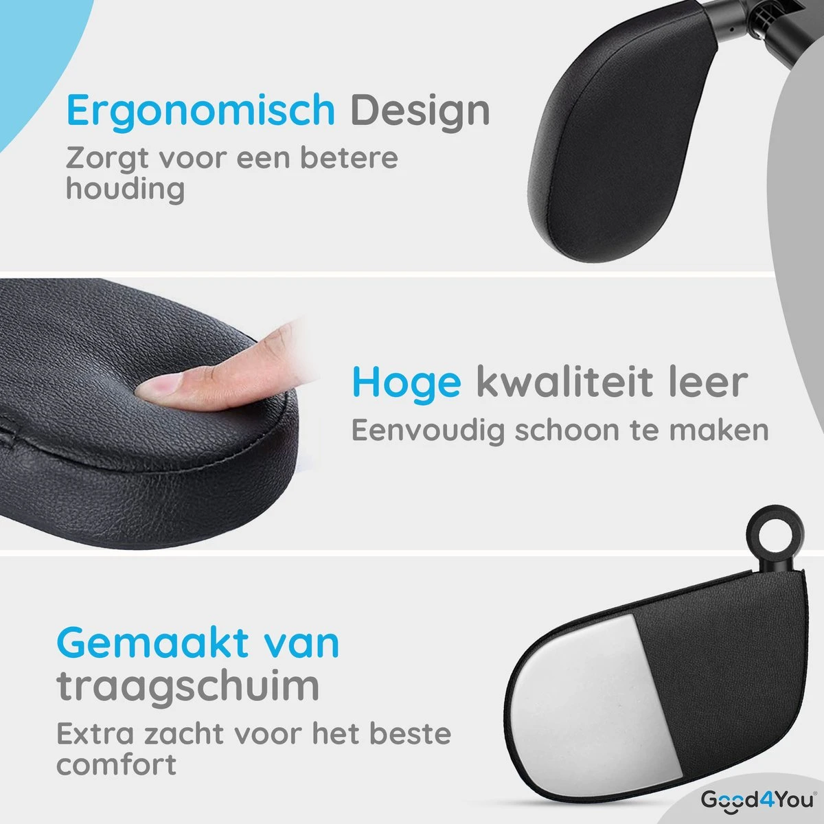 Good4You Hoofdsteun Auto - Nekkussen Auto - Hoofdsteun Auto Kinderen - Autokussen - Neksteun Auto - Volwassenen en kinderen - Verstelbaar - Zwart