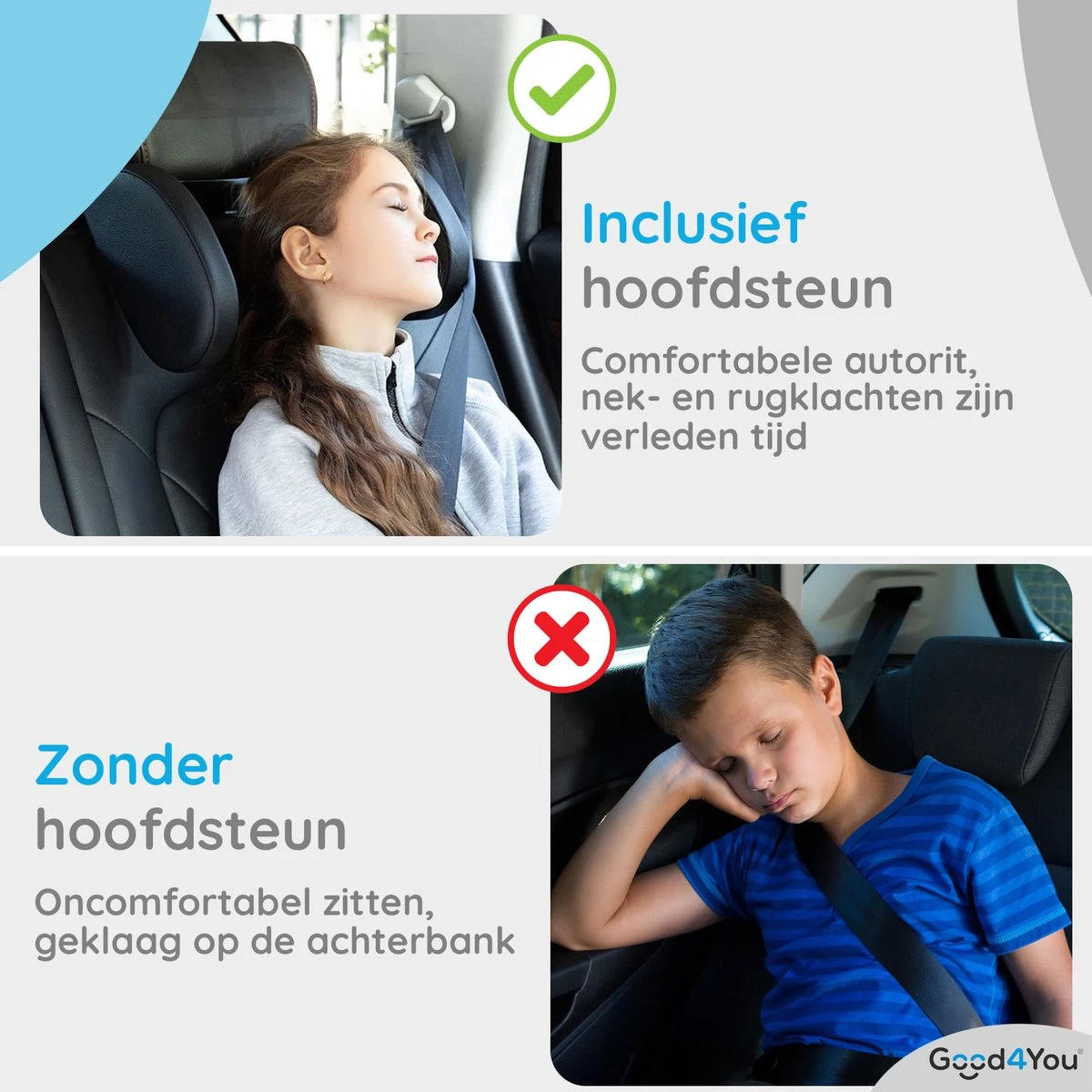 Good4You Hoofdsteun Auto - Nekkussen Auto - Hoofdsteun Auto Kinderen - Autokussen - Neksteun Auto - Volwassenen en kinderen - Verstelbaar - Zwart