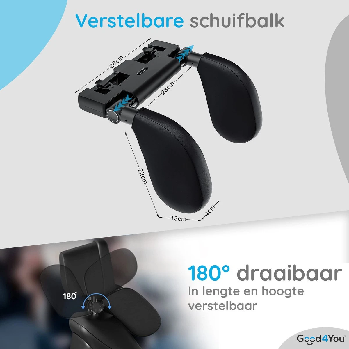 Good4You Hoofdsteun Auto - Nekkussen Auto - Hoofdsteun Auto Kinderen - Autokussen - Neksteun Auto - Volwassenen en kinderen - Verstelbaar - Zwart