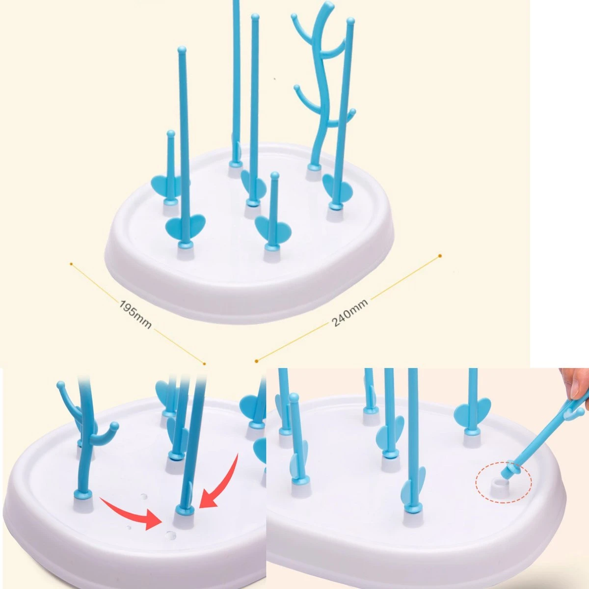 Babyfles Droogrek - Flessen droogrek - Afdruiprek met lekbak - Afwasrek - Baby Flesjes Droogrek - Flessenrek - Kraamcadeau - Baby cadeau - Blauw