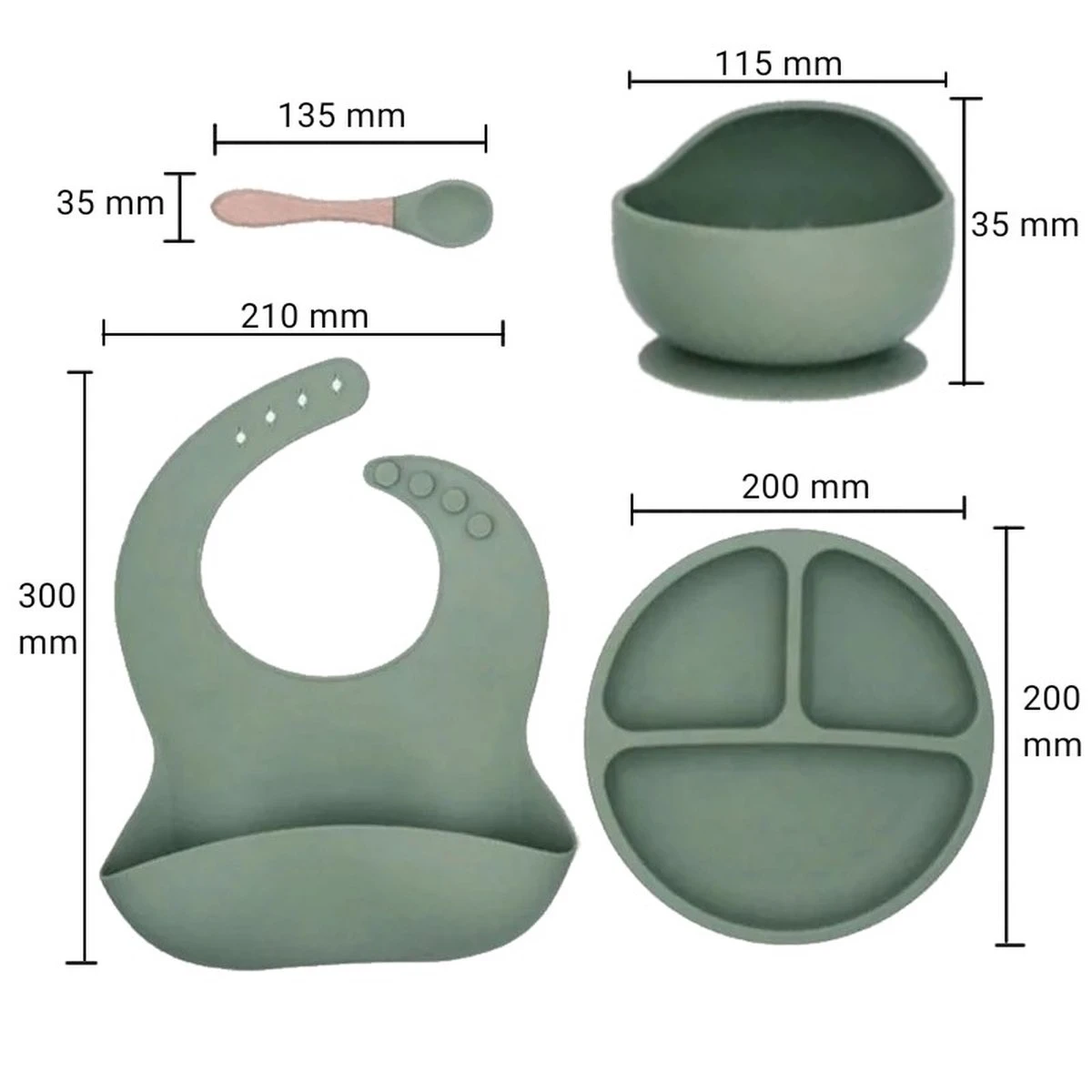 Baby-V® 4 delig Siliconen Kinderservies set met zuignap - Kinderbord met vakjes - Vaatwasserbestendig - Siliconen servies baby met Zuignap - Kinderserviesset - Groen