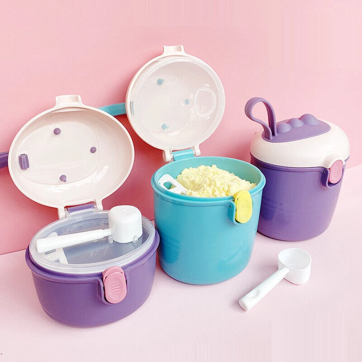 Babyvoeding Dispenser - Baby Melkpoeder Doseer Box - Reisbox - Opbergdoos voor voeding - Dispenser met schep 440ML - Paars