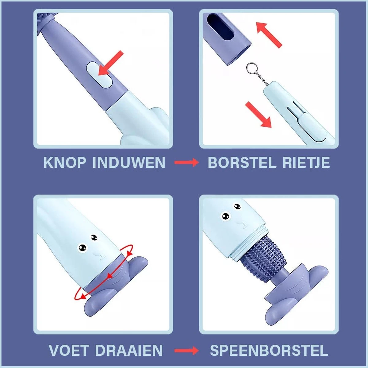 Baby Flessenborstel - Flessenreiniger - Flessenborstel Siliconen - Flesvoedingsaccessoires - BPA Vrij - Blauw - 3 in 1