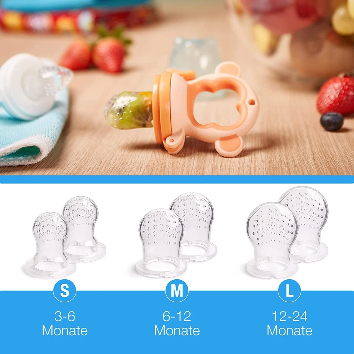 2 Fruitspenen Aap voor Baby & Peuter + 6 Siliconen spenen in 3 maten - Veilig + BPA Vrij -2 Fruitspenen - Fopspeen Fruit Net Fruit Speen Baby Speen Fruit Groente Pap Babyvoeding