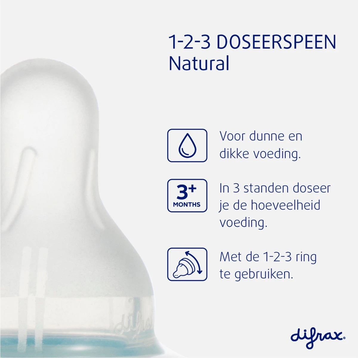 Difrax 1-2-3 Natural Flessenring met Flessenspeen voor smalle babyflessen