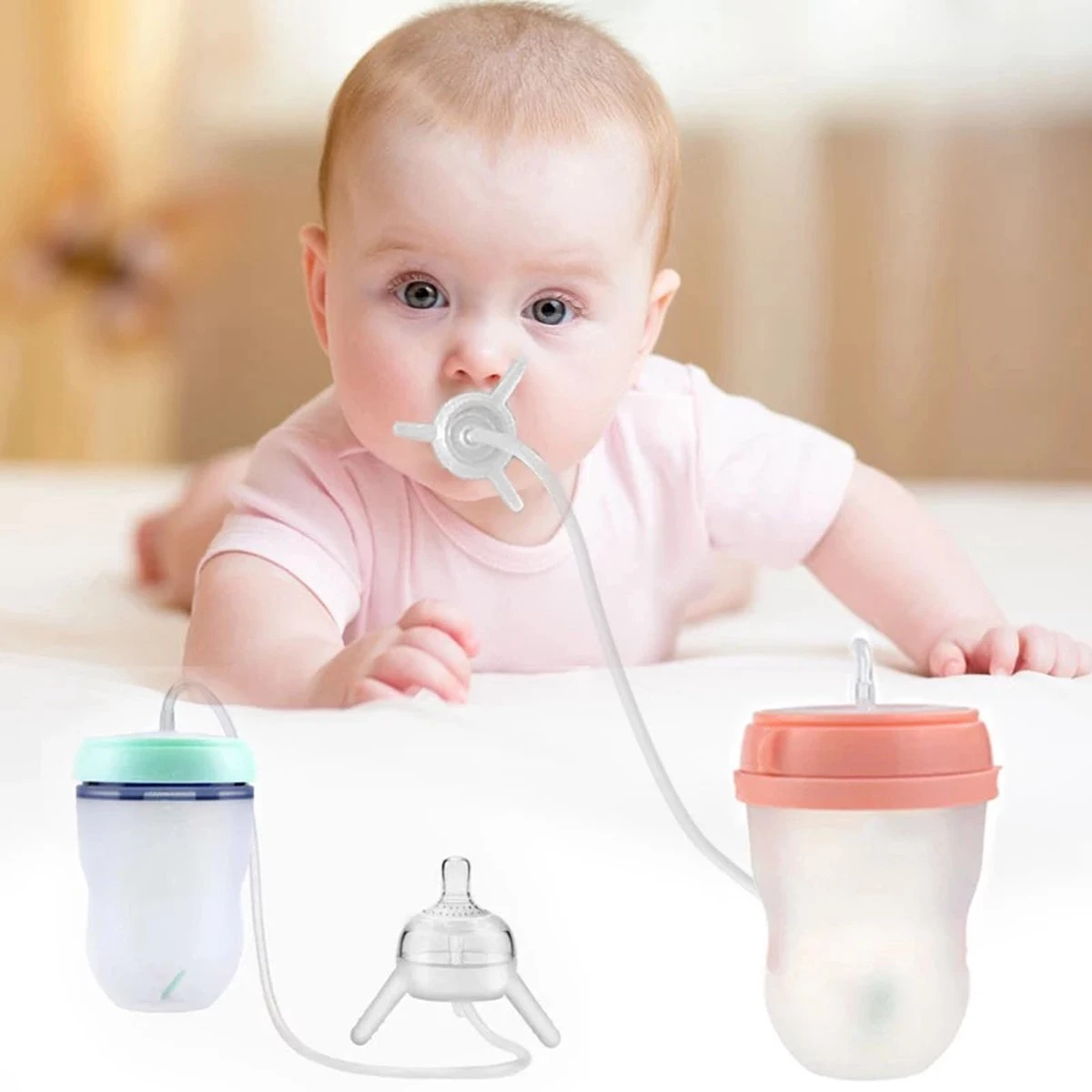 Biberoia® Handsfree – Babyfles – Switch de fles – Anti colic baby fles – Anti reflux – Speen – Baby – Fles – Babyshower - Kraamcadeau – 250ML - Peach