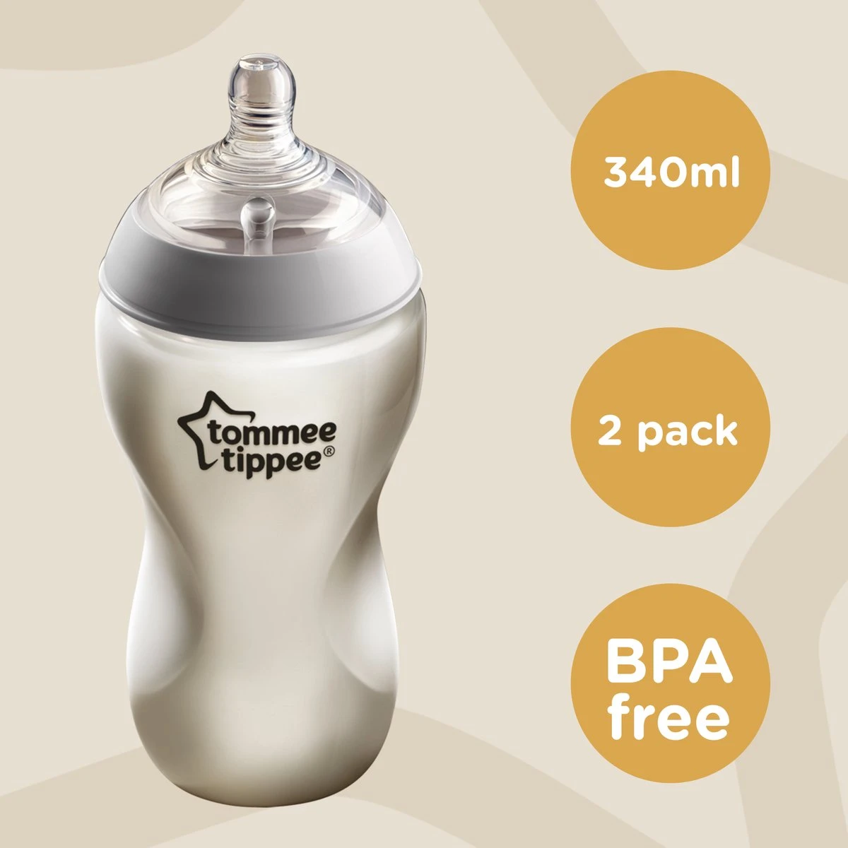 Tommee Tippee Closer to Nature - Baby Zuigflessen - doorzichtig - 340ml - Pak van 2