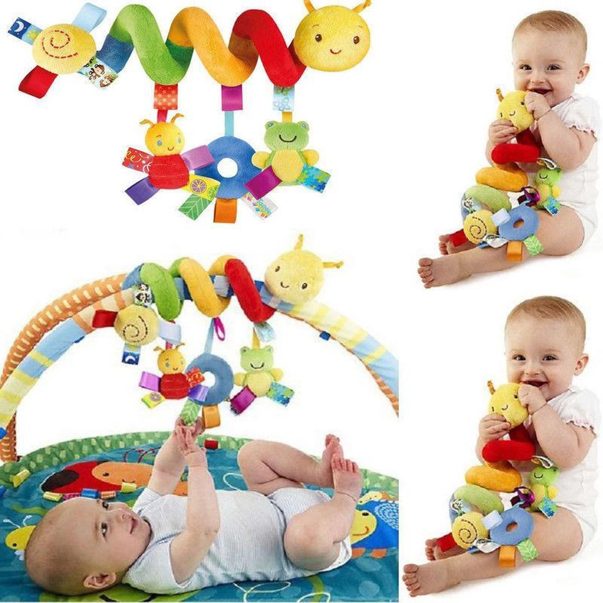 Baby spiraal rups– Baby Knuffels - Baby speelgoed - Baby rammelaar - boxspiraal - maxi cosi spiraal - kinderwagen speelgoed spiraal - buggy speelgoed - auto knuffel - baby spiraal speeltje – Autostoel ketting - kinder wagen knuffels