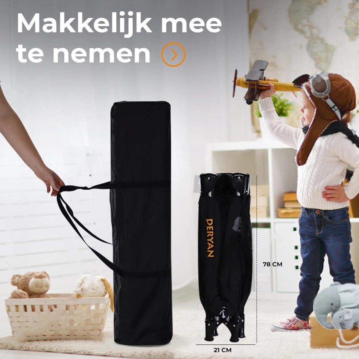 Deryan Believer Campingbedje - 120x60cm - Zwart