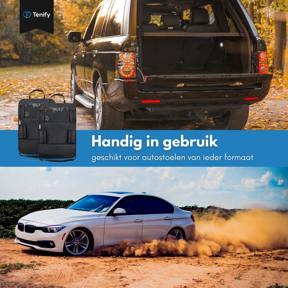 Tenify Premium Luxe & Stevige Auto Organizer met Tablet Houder - Set van 2 - Extra Opbergruimte - Beschermer - Autostoel - Accessories