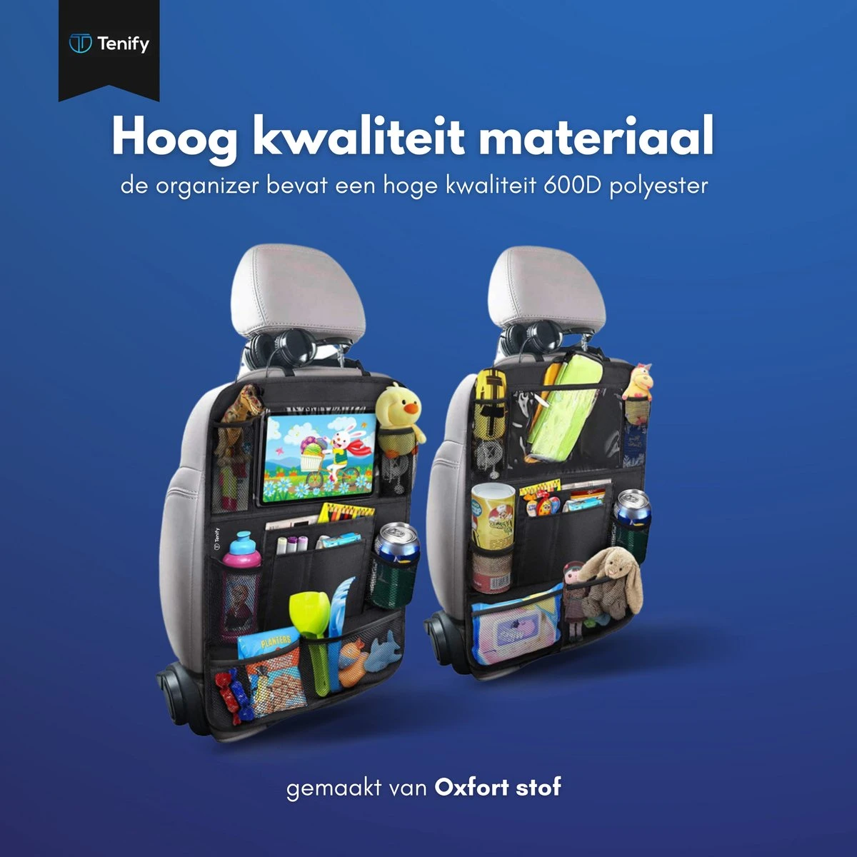 Tenify Premium Luxe & Stevige Auto Organizer met Tablet Houder - Set van 2 - Extra Opbergruimte - Beschermer - Autostoel - Accessories