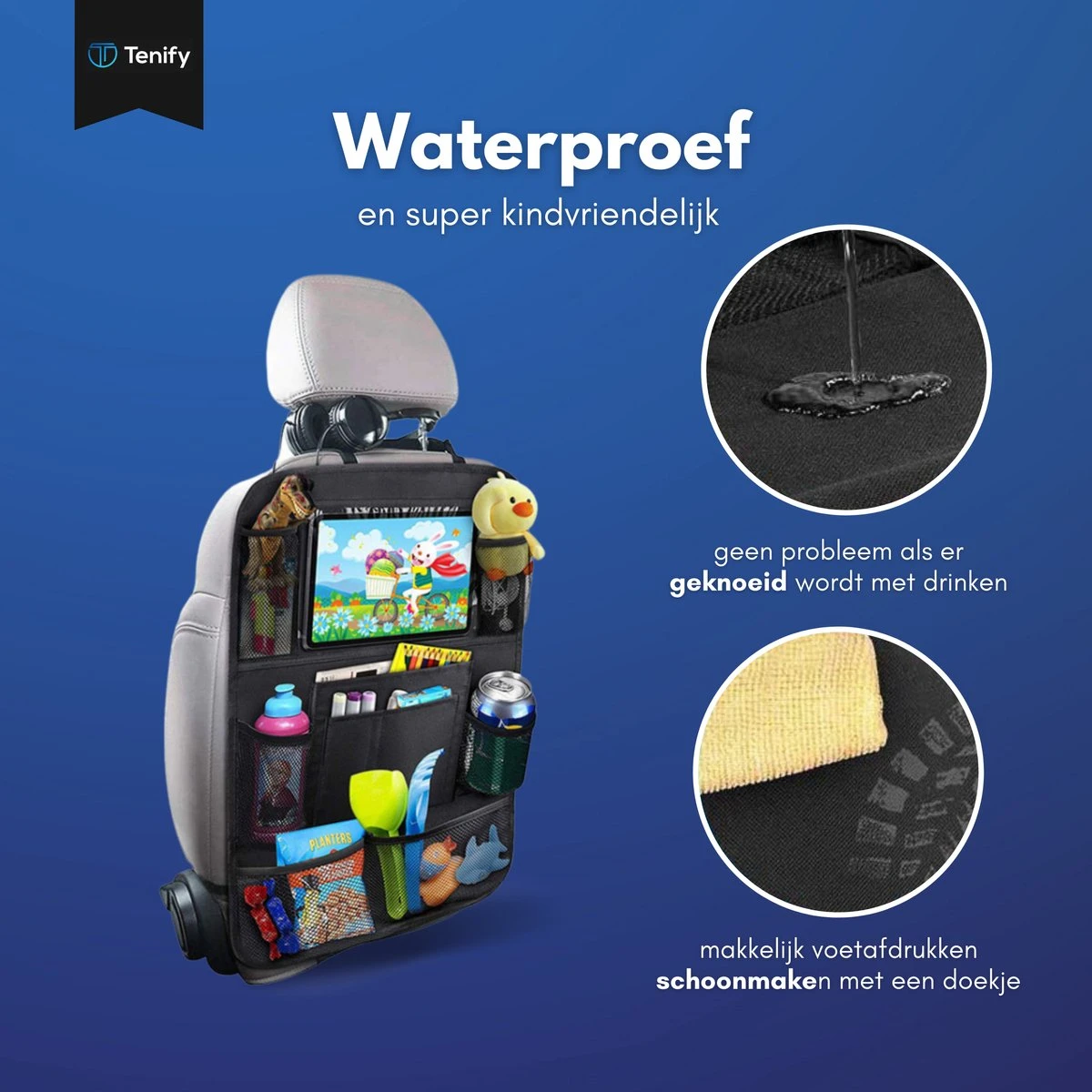 Tenify Premium Luxe & Stevige Auto Organizer met Tablet Houder - Set van 2 - Extra Opbergruimte - Beschermer - Autostoel - Accessories