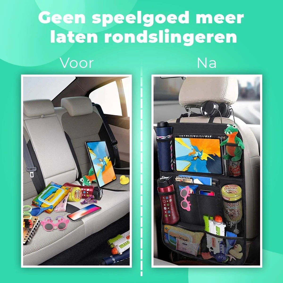 Essential Goods Autostoel Organizer - Inclusief iPadhouder - Opbergtas Auto - Multifunctioneel - Autostoelaccessoires 2 Stuks