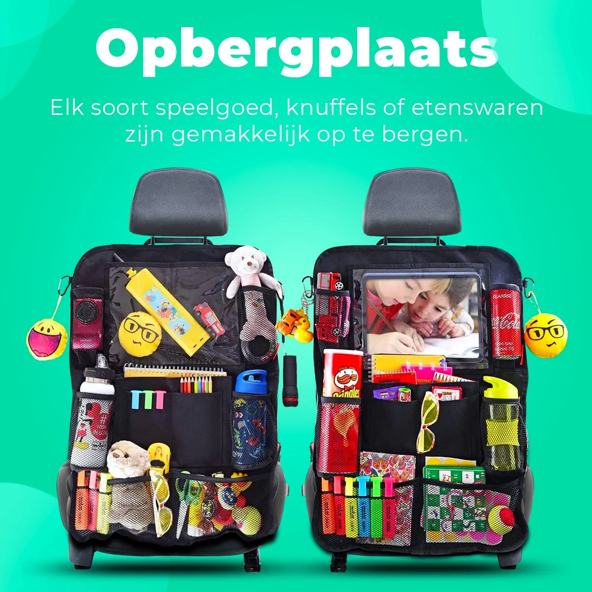 Essential Goods Autostoel Organizer - Inclusief iPadhouder - Opbergtas Auto - Multifunctioneel - Autostoelaccessoires 2 Stuks
