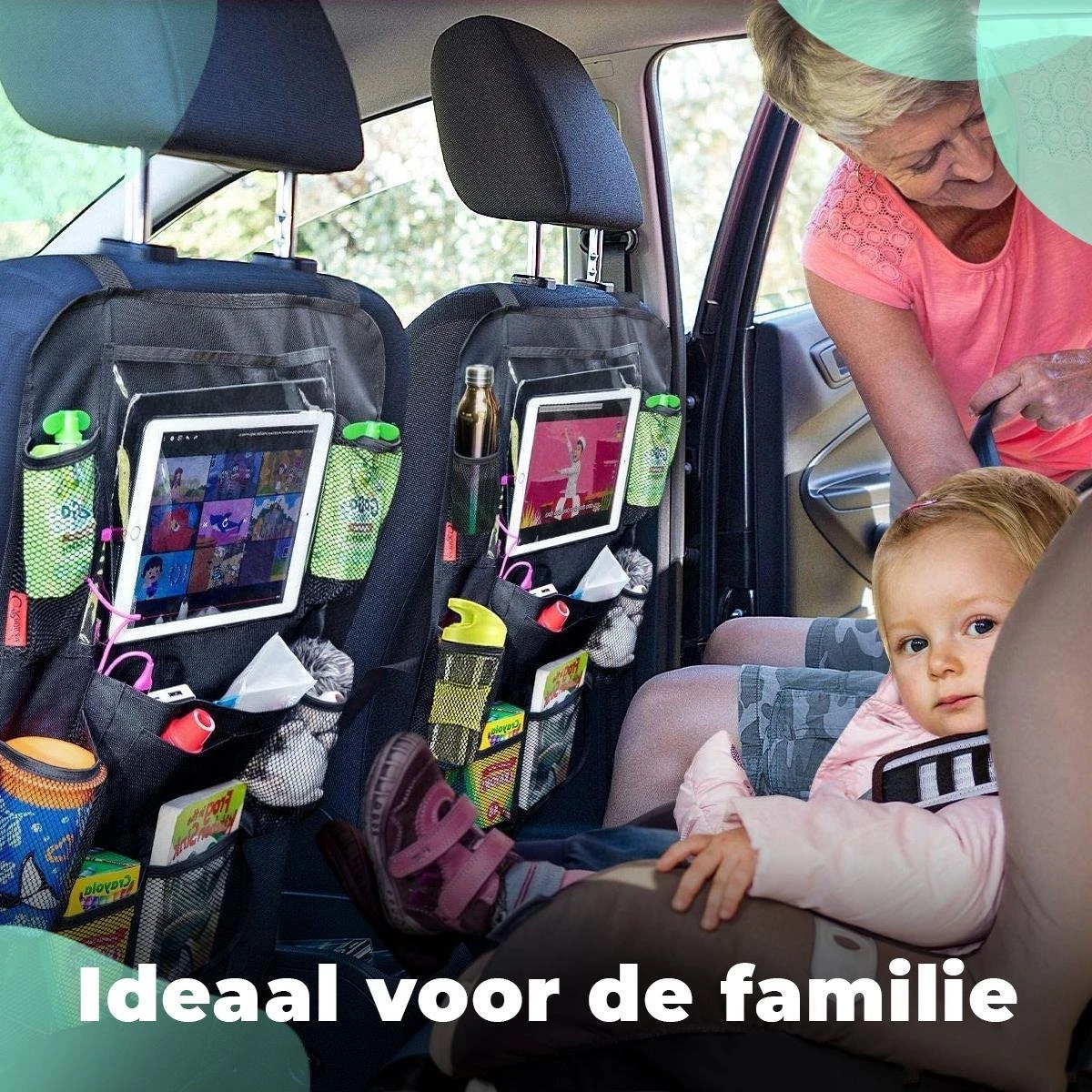 Essential Goods Autostoel Organizer - Inclusief iPadhouder - Opbergtas Auto - Multifunctioneel - Autostoelaccessoires 2 Stuks