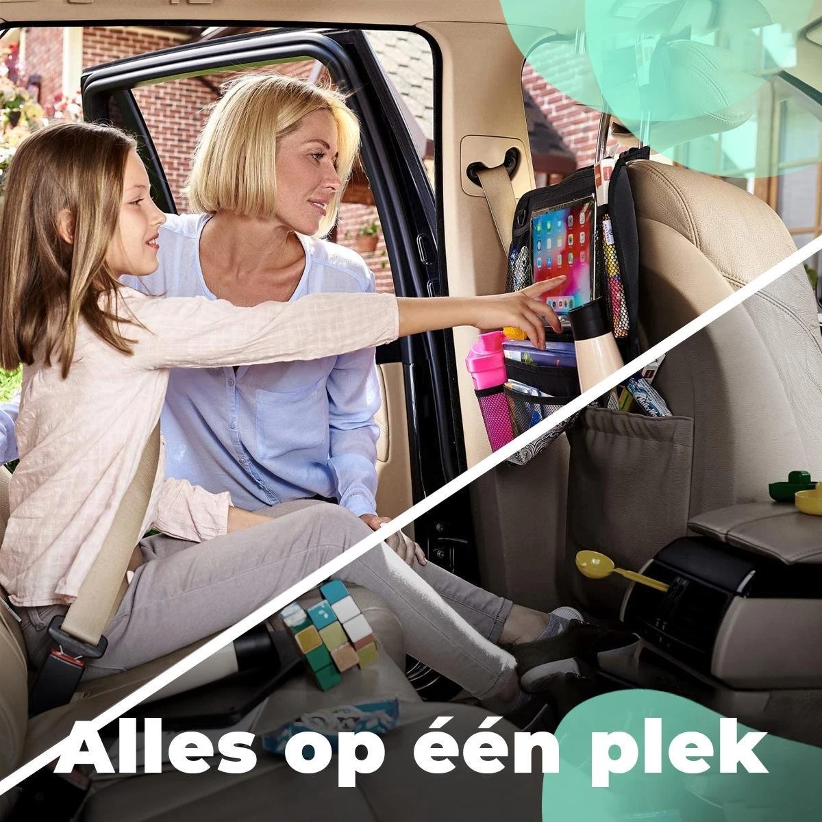 Essential Goods Autostoel Organizer - Inclusief iPadhouder - Opbergtas Auto - Multifunctioneel - Autostoelaccessoires 2 Stuks