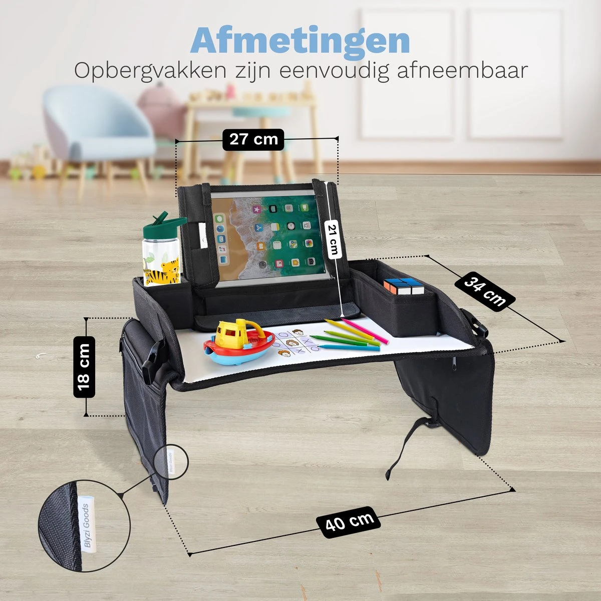 Blyzi - Reistafel auto met tablethouder – Opvouwbaar – Speeltafel voor onderweg – Auto Organizer – Tekentafel - Zwart