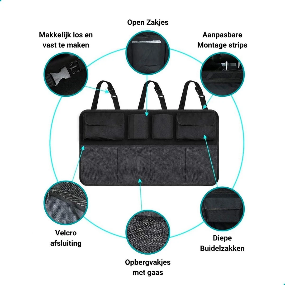 TIKKENS® Auto Organizer Kofferbak - Autostoel Organizer - Koffer Organizer - Zwart - Universeel
