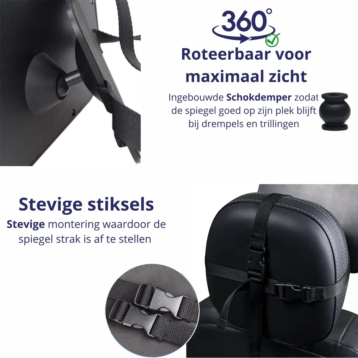 Nelbar Autospiegel Baby Verstelbaar – Achteruitkijkspiegel – Drempelproef – Baby spiegel auto Achterbank – Achteruitkijk spiegel – 360 graden verstelbaar – XL formaat