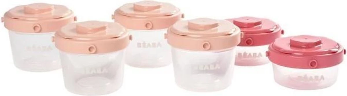 BEABA Set van 6 eerste leeftijd clip 60ml / 120ml (assorti roze)