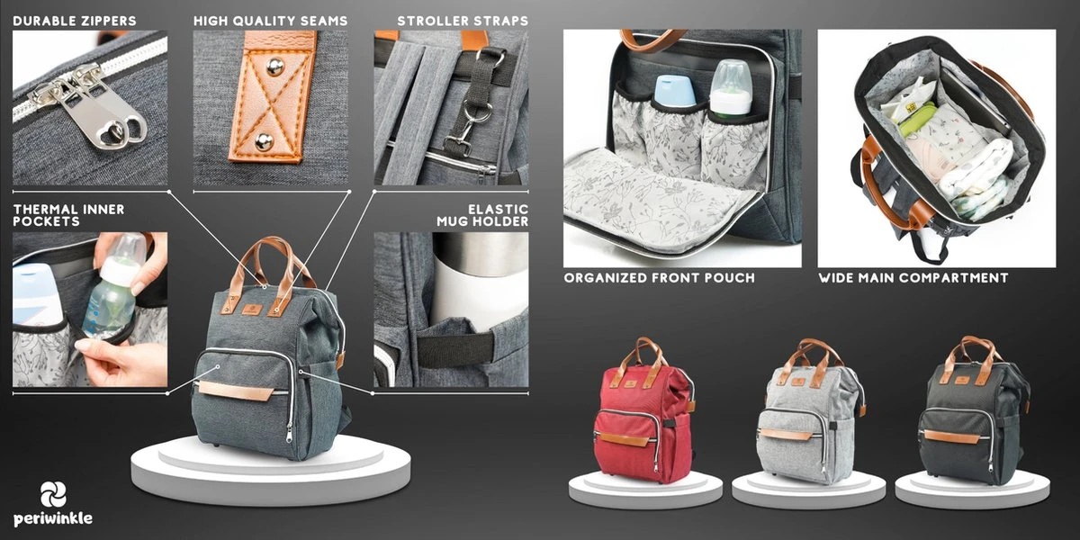 Periwinkle - Luiertassen - Waterproof Baby verzorgingstas - baby rugzak - luiertas - verzorgingstas - Linnen - bordeaux