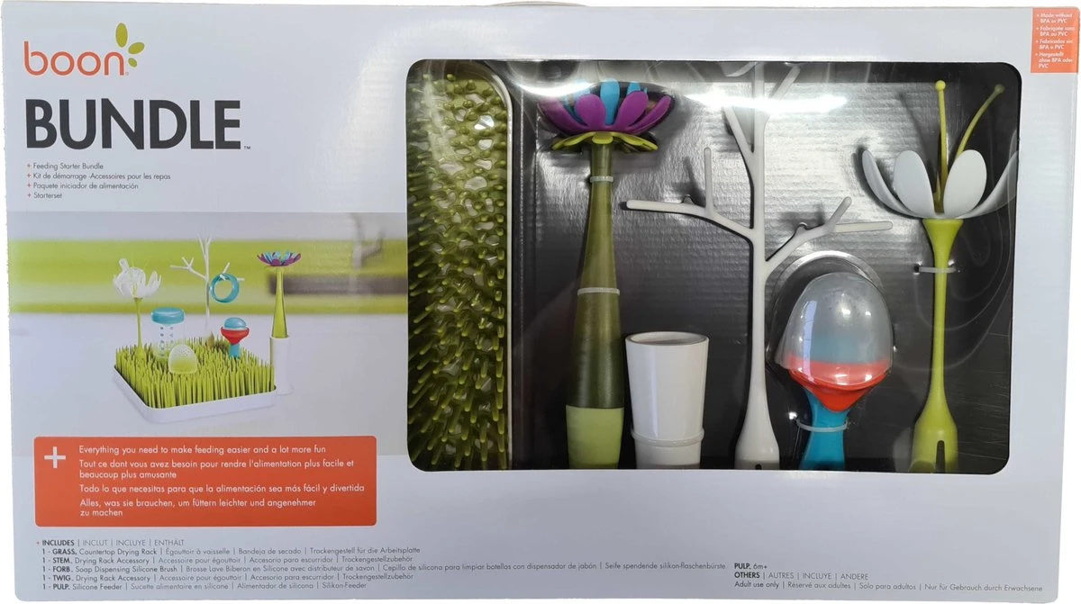 BOON Bundle Starterspakket Onderhoud Babyvoedingsartikelen - Flessenrek met accessoires