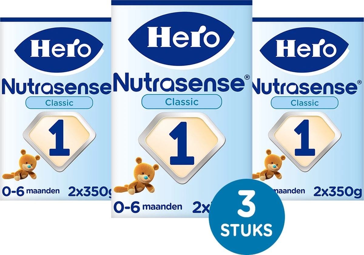 Hero Nutrasense Zuigelingenvoeding Classic 1 (0-6 Maanden) - Flesvoeding - met Melkvet - Palmolie Vrij - 3 x 700gr (Voorheen Hero Baby Classic 1)