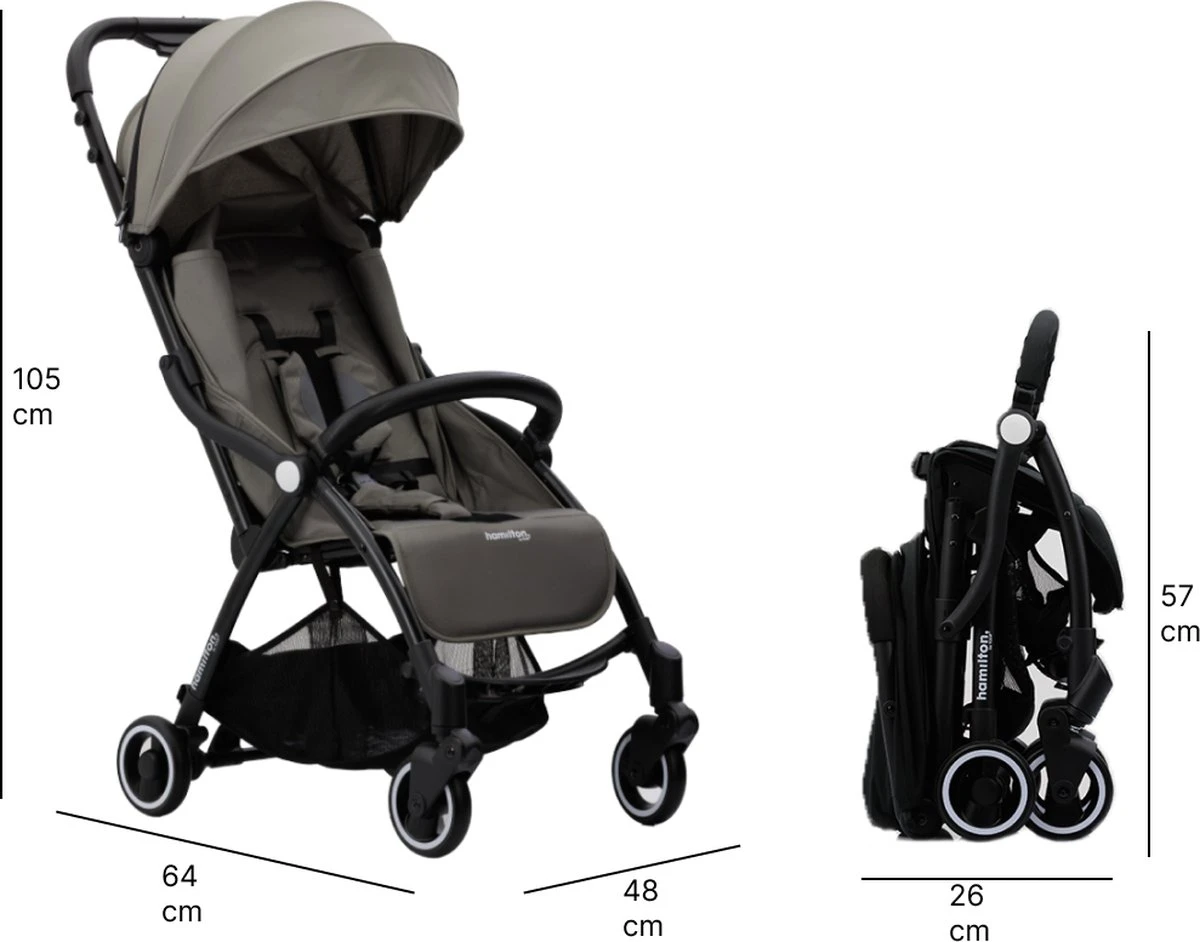 Hamilton by Yoop X1 Plus Buggy – Nieuw, Hoger, Uitgebreider 2023 Model – Premium Stroller met One Hand Folding Technologie – Grijs – Lichte, Verstelbare en Wendbare Kinderwagen met vele Gemakken