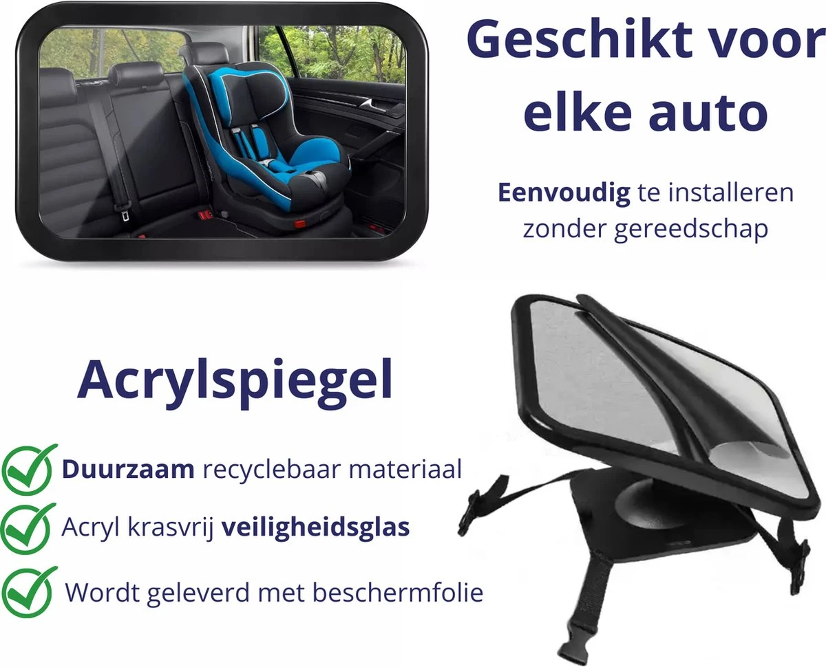 Nelbar Autospiegel Baby Verstelbaar – Achteruitkijkspiegel – Drempelproef – Baby spiegel auto Achterbank – Achteruitkijk spiegel – 360 graden verstelbaar – XL formaat